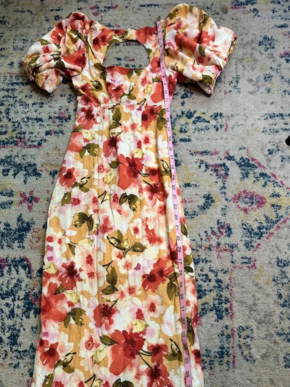 Anthropologie Moon River Square Neck Puff-Sleeve Floral Midi Dress - XS - Picture 4 of 12